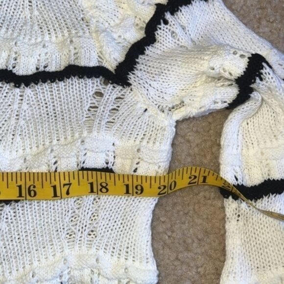 Skies Are Blue Open-Knit White & Black Striped Long Sleeve Sweater Womens Size L - Picture 8 of 13
